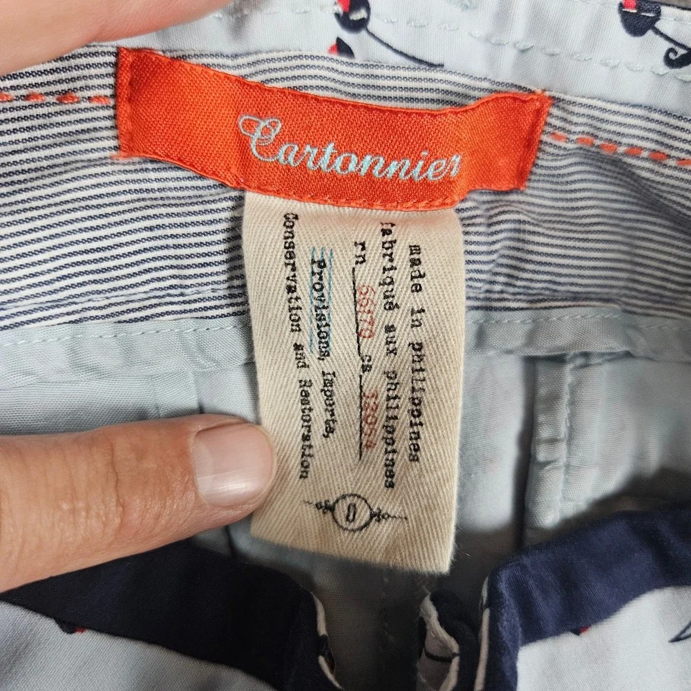 Cartonnier Cherry Print Pants‎ Women's Size 0 Blue White Casual